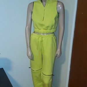 NWT Fashion Nova Zipper Cropped Jogger Set Lime